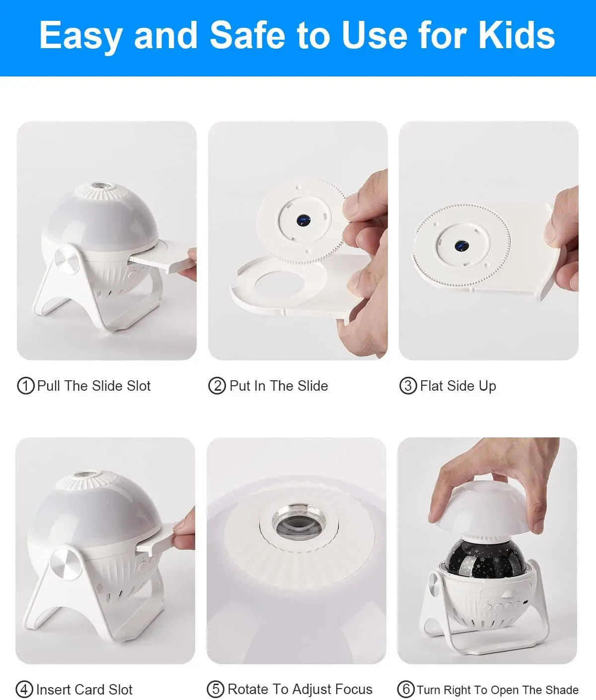 Projecteur de Nuit Galaxie HD pour Enfants avec Design Ajustable à 360°, Projection Étoilée et Films Interchangeables
