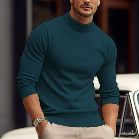 Slim High Neck Cotton Sweater for Men - Comfortable Casual and Elegant