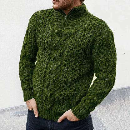 Half-Zip Pullover for Men in Blended Wool with Stand-Up Collar and Ribbed Cuffs