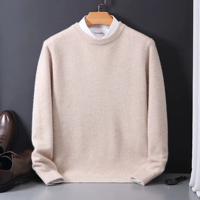 Pull Doux Homme en Cachemire Col Rond – Élégance Minimaliste pour Bureau et Loisirs, 100% Cachemire, Léger et Respirant