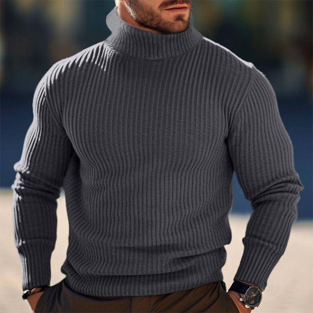 Pull Homme Col Roulé en Laine Côtelée – Confort et Élégance pour l'Hiver, Coupe Ajustée, Plusieurs Tailles Disponibles