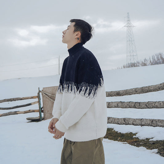 Men's Wool Turtleneck Sweater with Fleece Lining – Oversized Casual Style for Winter