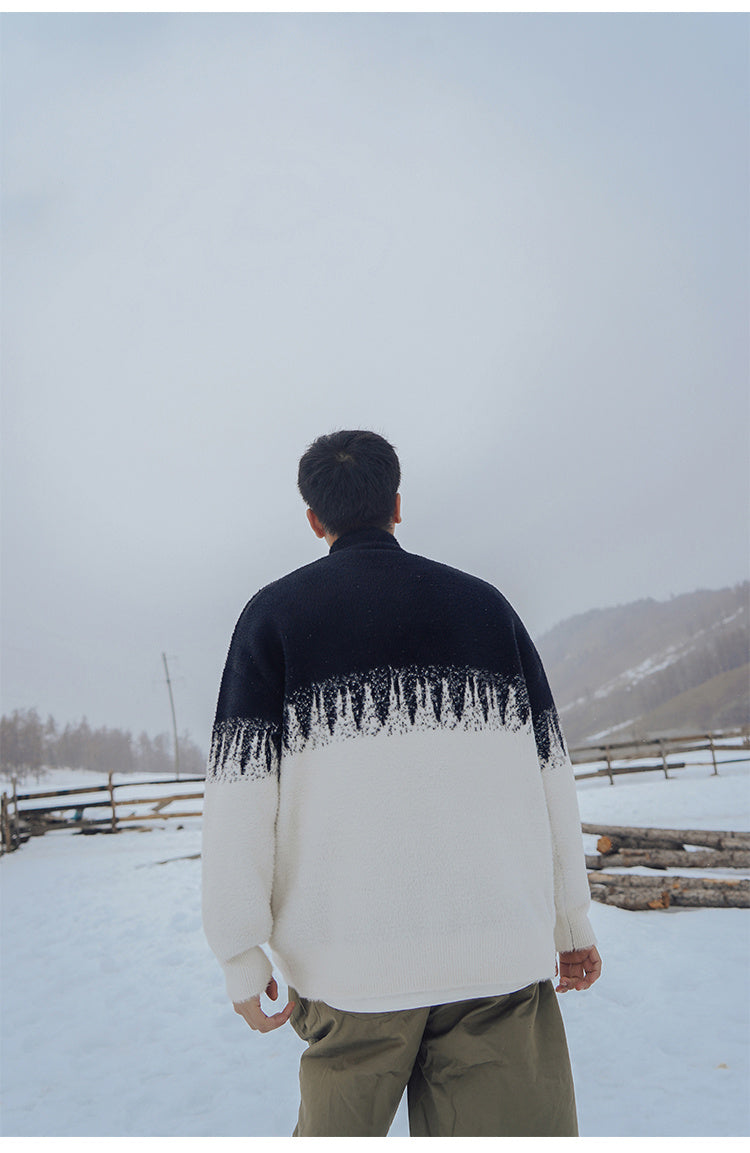 Pull Homme Col Roulé en Laine avec Doublure Polaire – Style Décontracté Surdimensionné pour l'Hiver