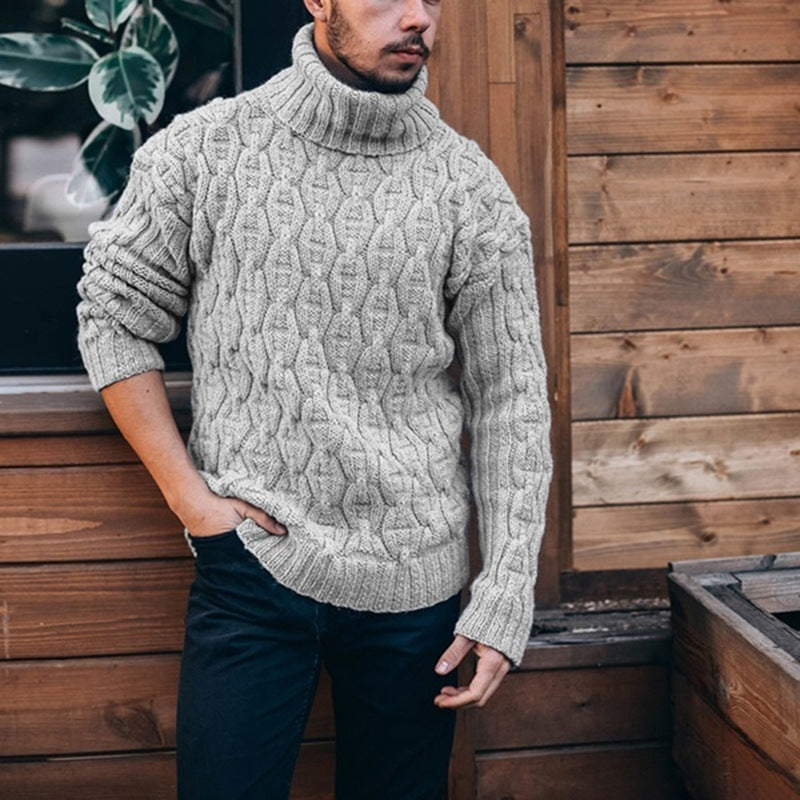 Pull Homme Col Roulé en Laine et Coton, Maille Torsadée, Coupe Décontractée pour l'Hiver
