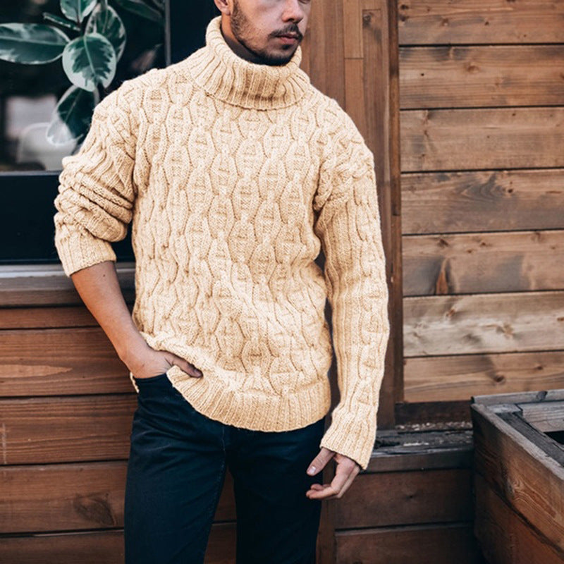 Pull Homme Col Roulé en Laine et Coton, Maille Torsadée, Coupe Décontractée pour l'Hiver