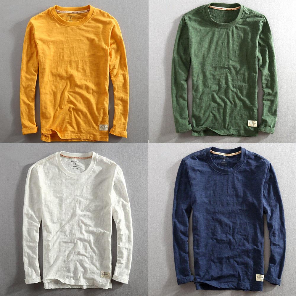 Pull Homme Léger en Coton Flammé - Col Rond, Manches Longues, Poignets Roulés, Idéal pour Printemps et Automne