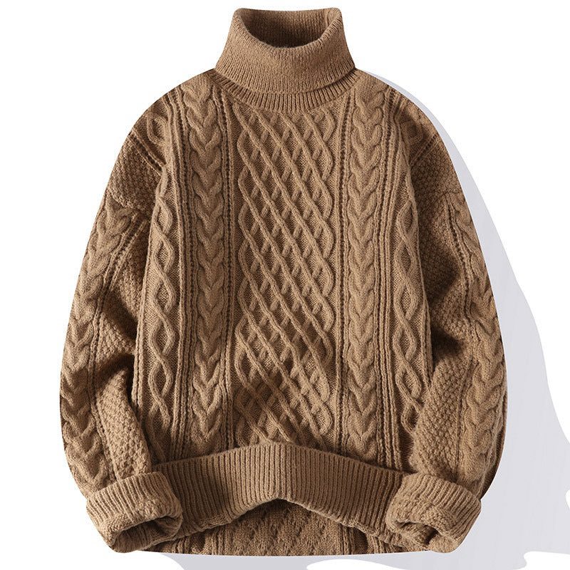 Pull Homme à Col Roulé en Tricot Torsadé – Chaud et Confortable pour l'Hiver, Idéal pour les Superpositions
