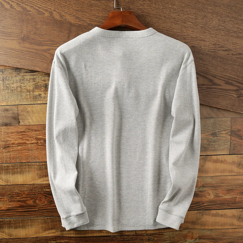 Pull Homme à Manches Longues Henley en Coton - Tricot Gaufré, Confort Décontracté et Élégant