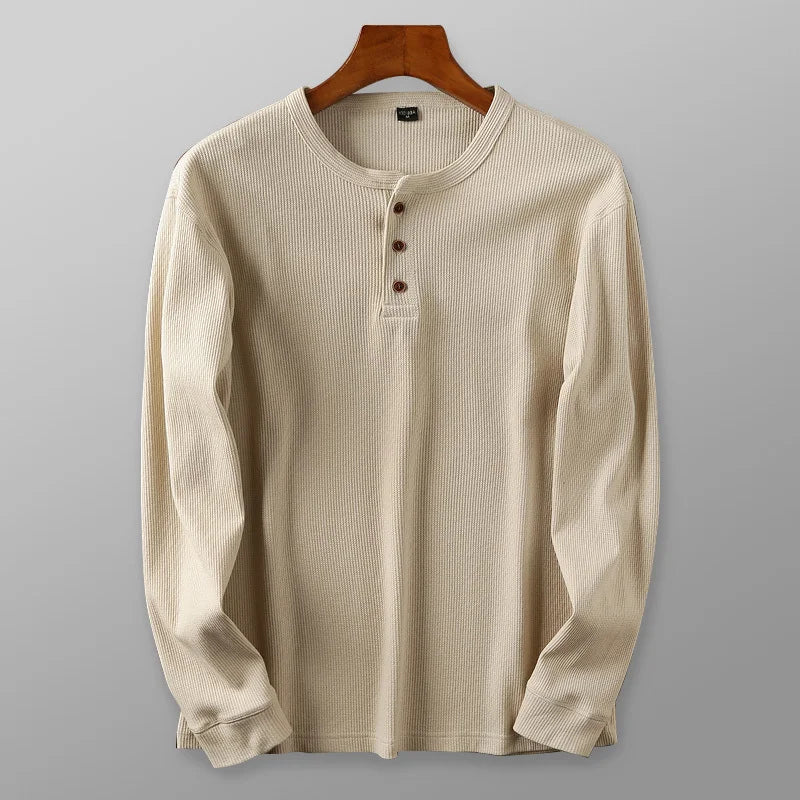 Pull Homme à Manches Longues Henley en Coton - Tricot Gaufré, Confort Décontracté et Élégant
