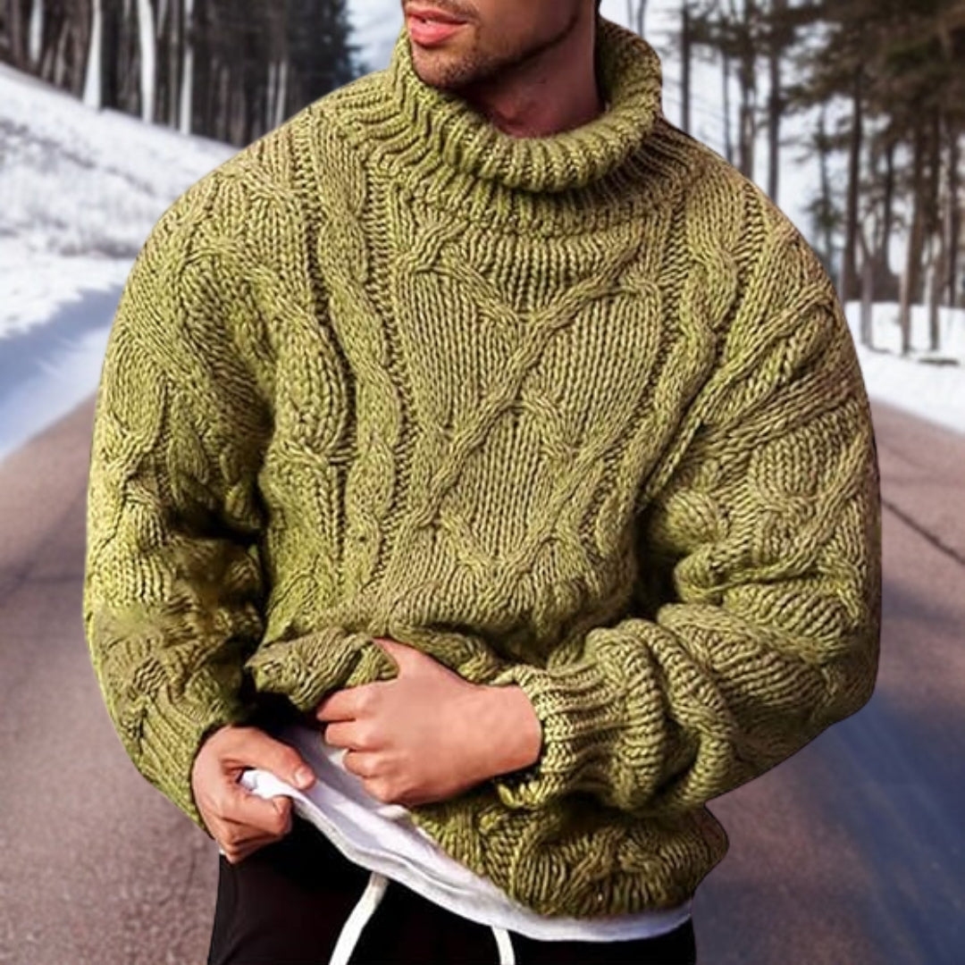 Pull Homme en Tricot Torsadé avec Col Roulé – Coupe Oversize Hiver, Confortable et Élégant