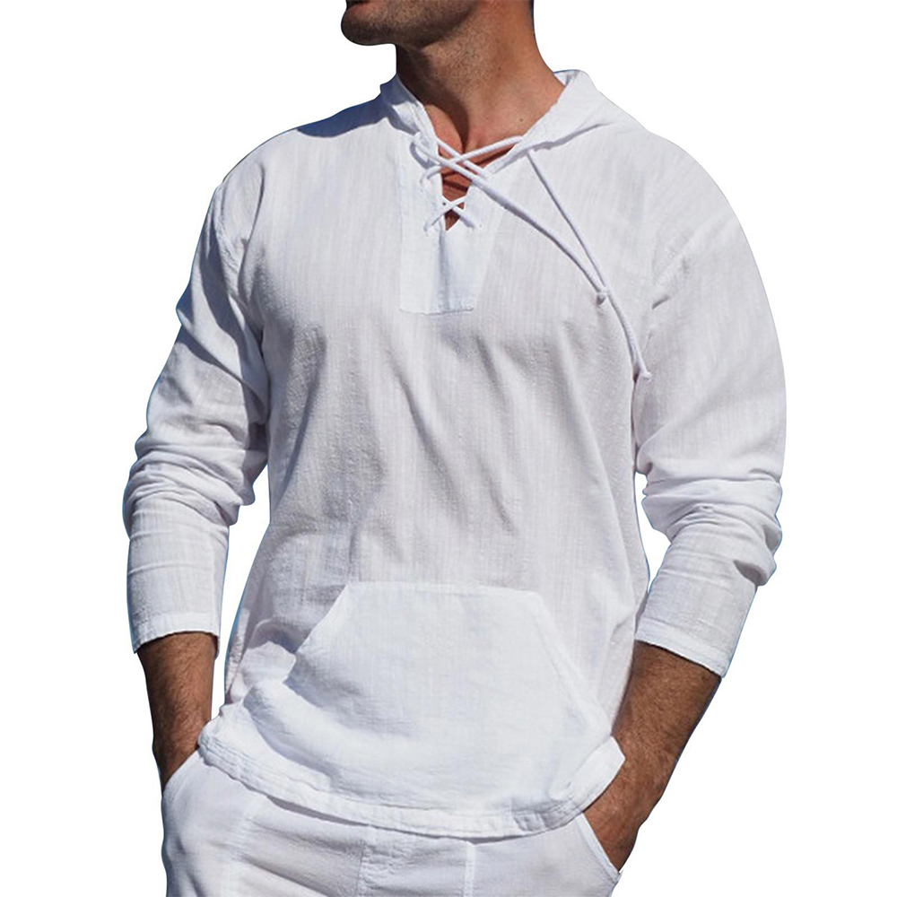 Pull Léger Pour Homme Col En V À Lacets avec Capuche - Style Décontracté et Confort Optimal