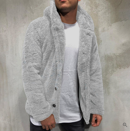 Warm Fleece Pullover for Men with Buttoned Hood – Comfort and Modern Style