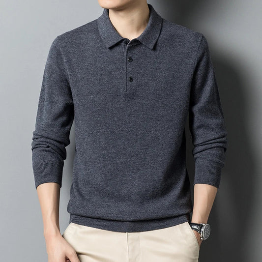 Classic Polo Sweater for Men in Wool Blend - Long Sleeves, Optimal Comfort
