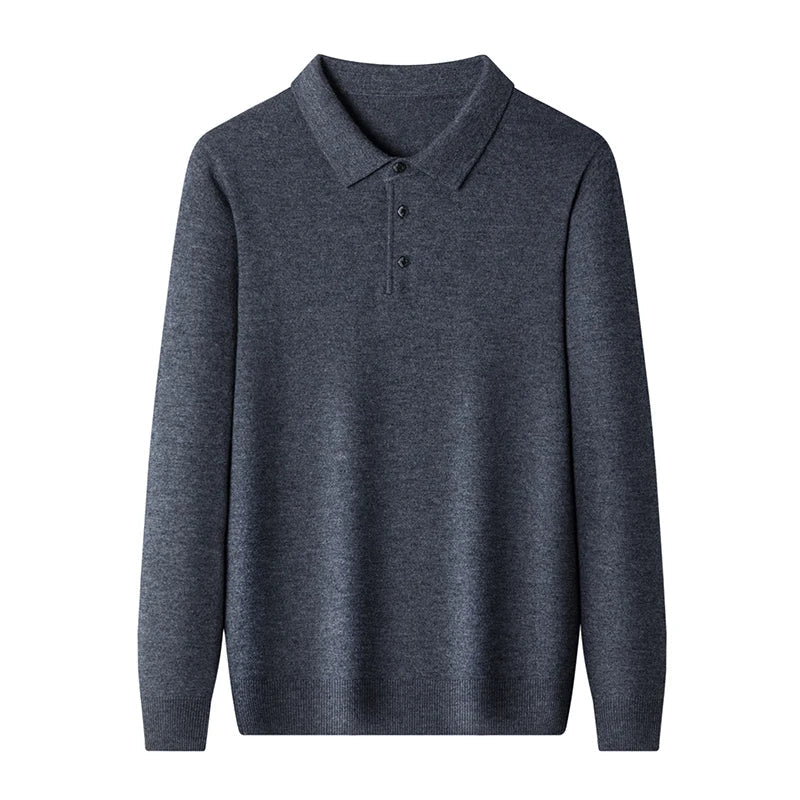 Pull Polo Classique pour Hommes en Laine Mélangée - Manches Longues, Confort Optimal