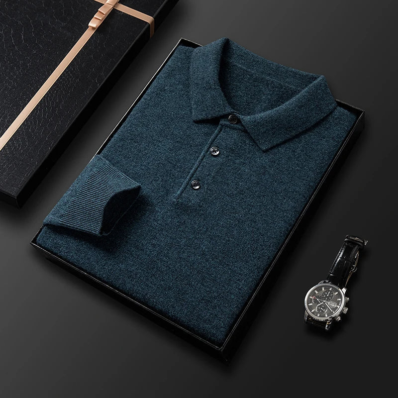 Pull Polo Classique pour Hommes en Laine Mélangée - Manches Longues, Confort Optimal