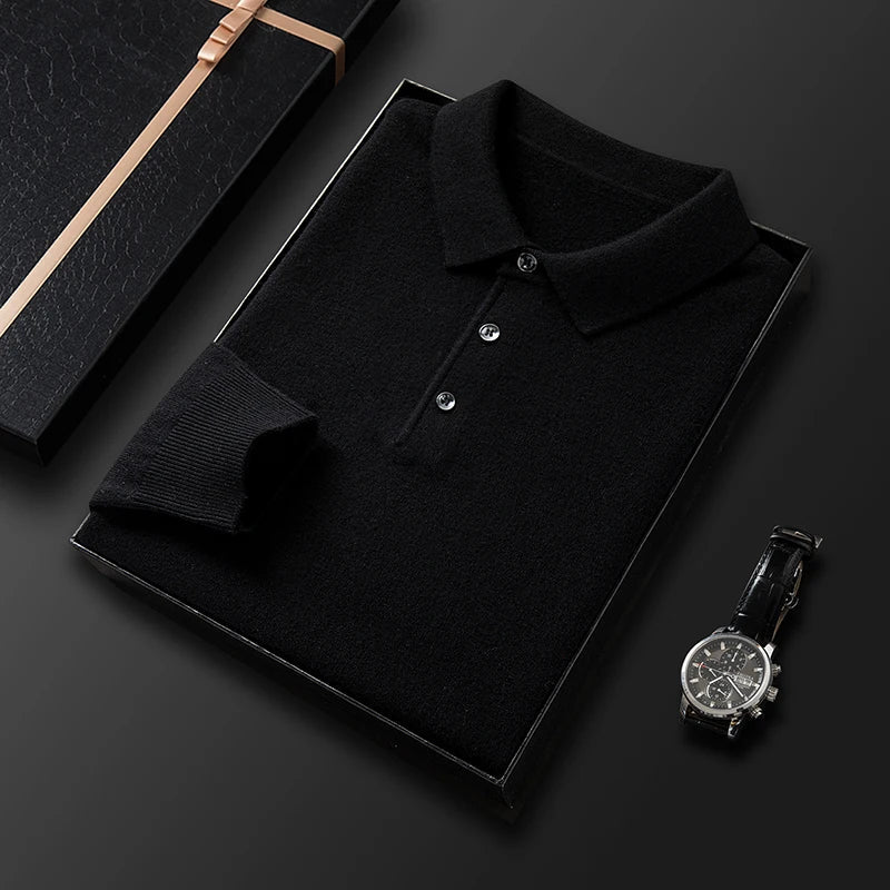 Pull Polo Classique pour Hommes en Laine Mélangée - Manches Longues, Confort Optimal