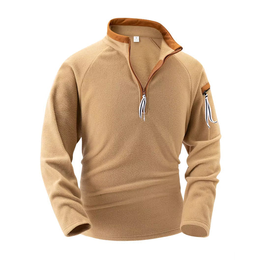 Warm Fleece Zip-Up Pullover for Men with High Collar – Ideal for Winter