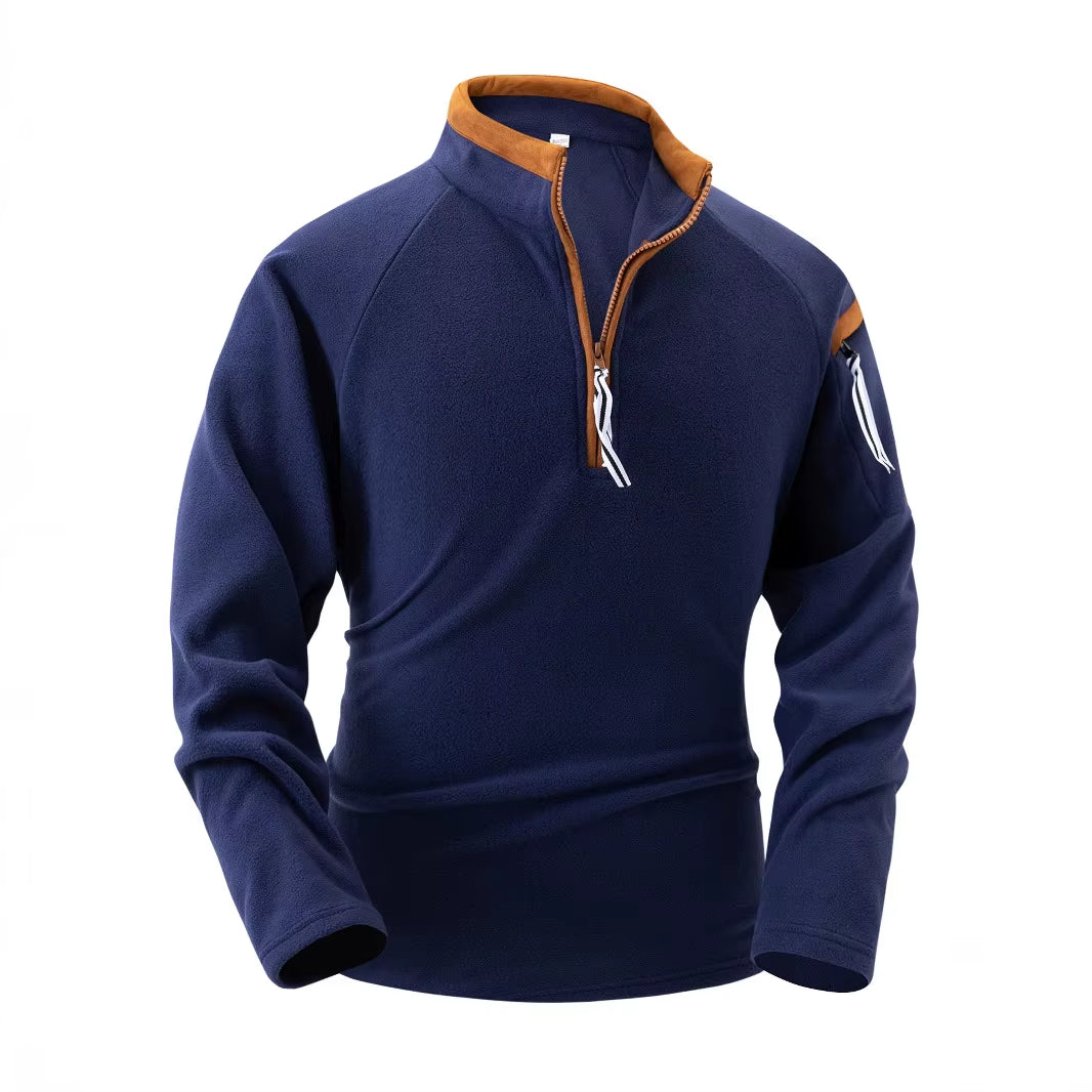 Warm Fleece Zip-Up Pullover for Men with High Collar – Ideal for Winter