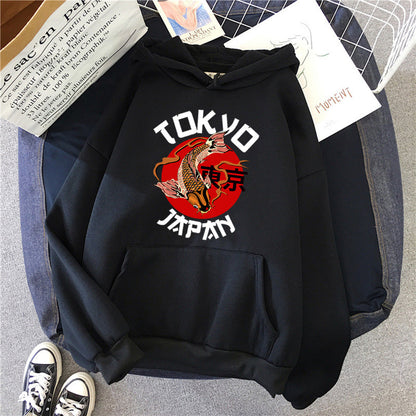 Pull à Capuche Ample en Polyester avec Imprimé Tokyo – Confort et Style Décontracté 0
