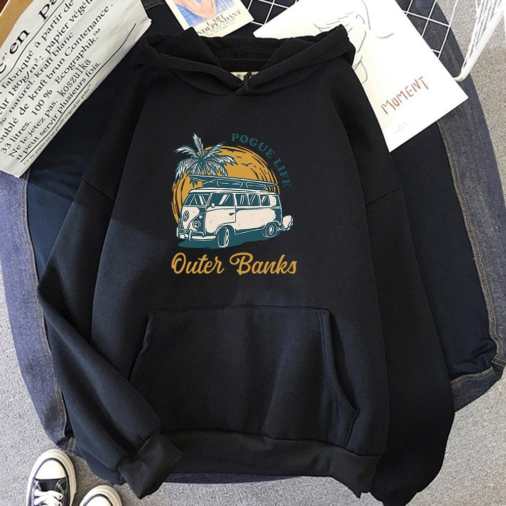 Pull à Capuche Unisexe Surdimensionné en Polyester avec Graphique Vintage de Surf et Poche Kangourou – Confortable et Stylé 2