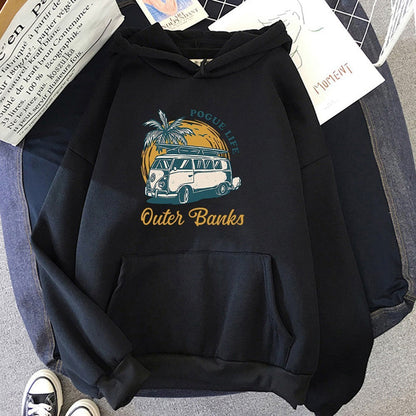 Pull à Capuche Unisexe Surdimensionné en Polyester avec Graphique Vintage de Surf et Poche Kangourou – Confortable et Stylé 2