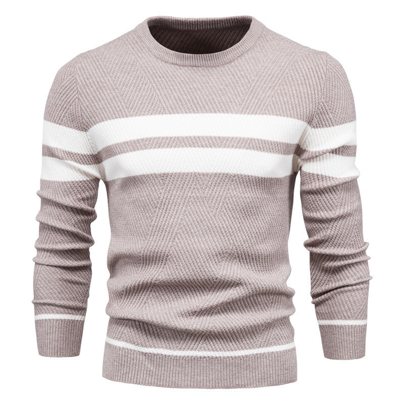 Pull à Col Rond Rayé pour Hommes – Tricot Texturé en Chevron