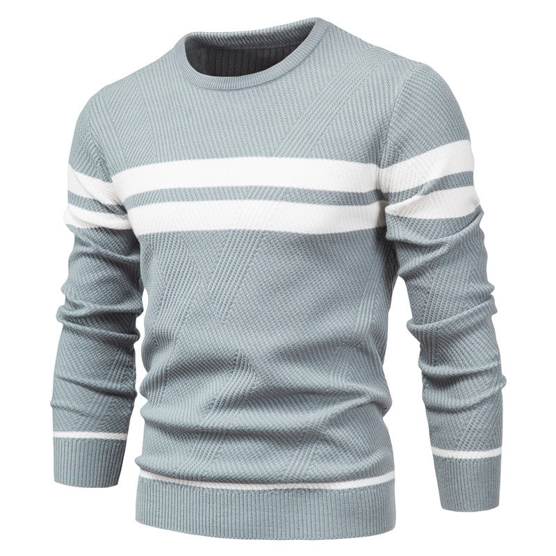 Pull à Col Rond Rayé pour Hommes – Tricot Texturé en Chevron