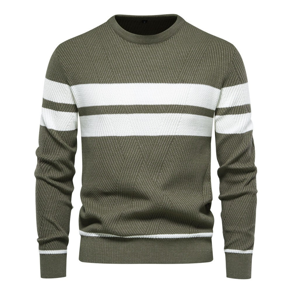 Pull à Col Rond Rayé pour Hommes – Tricot Texturé en Chevron