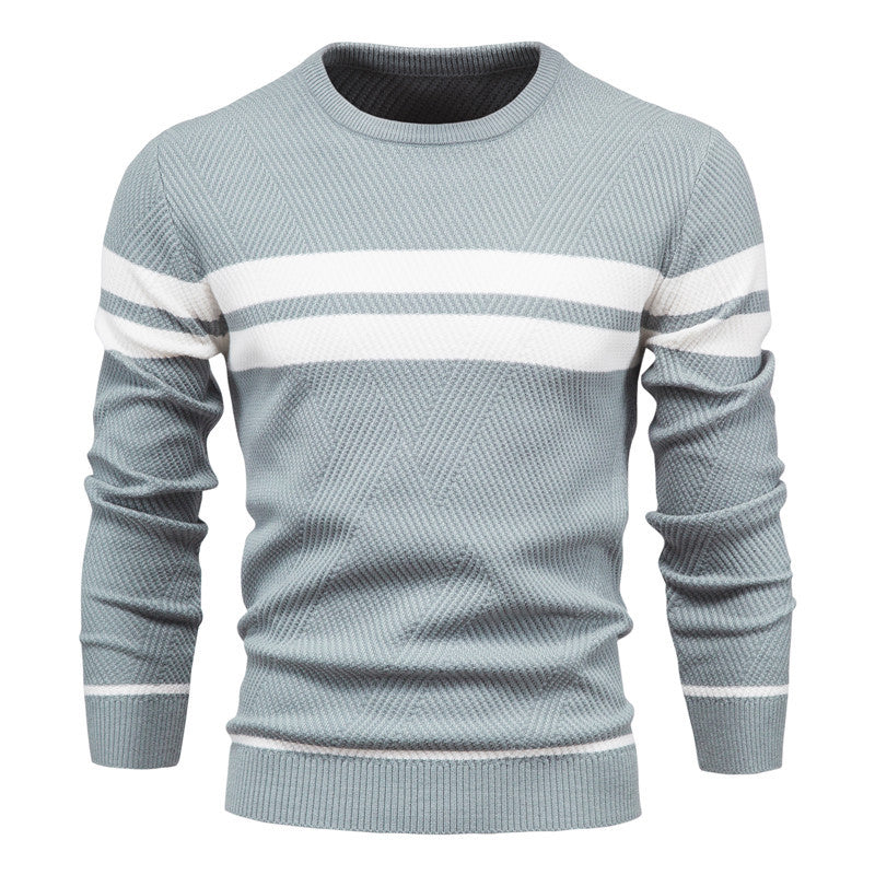 Pull à Col Rond Rayé pour Hommes – Tricot Texturé en Chevron
