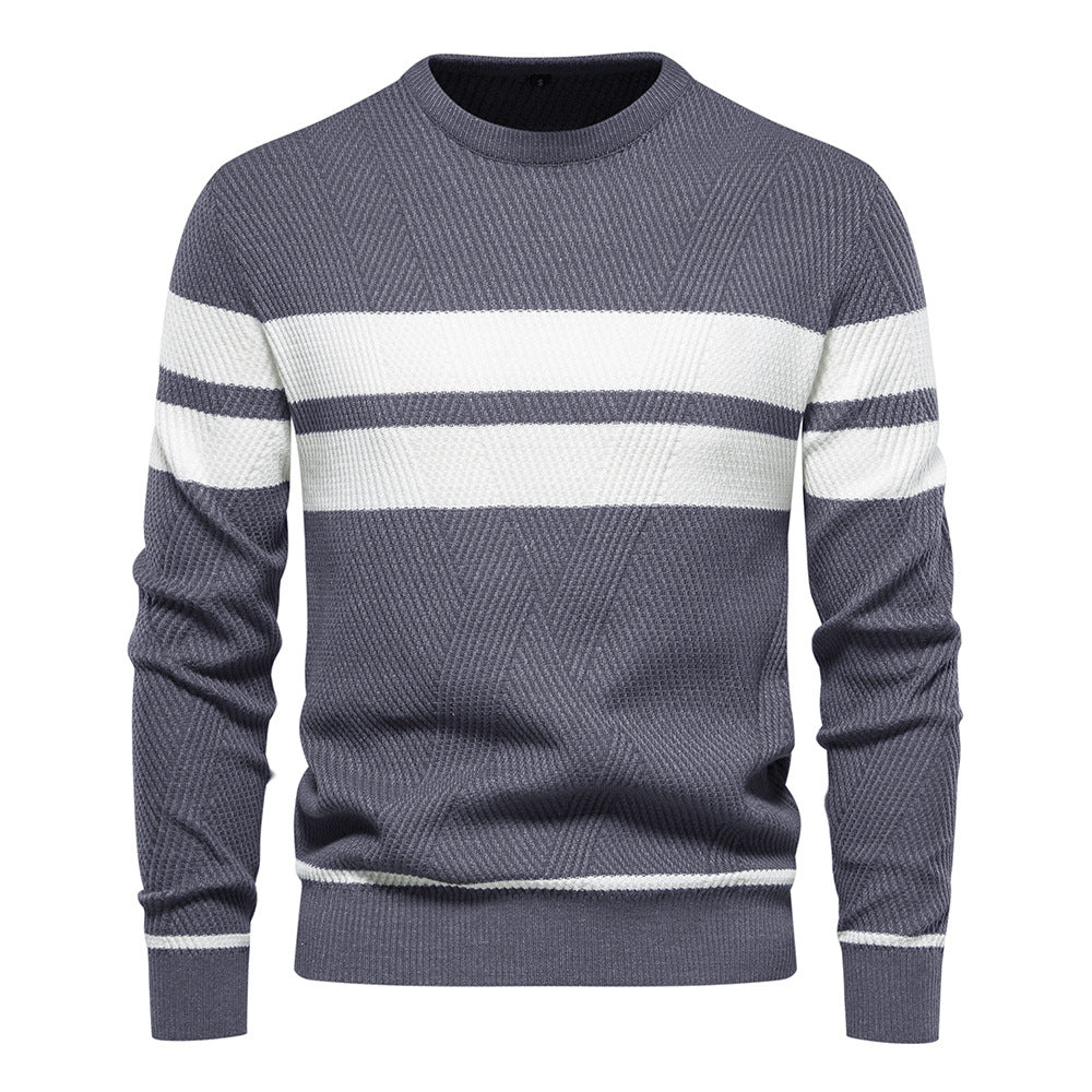 Pull à Col Rond Rayé pour Hommes – Tricot Texturé en Chevron