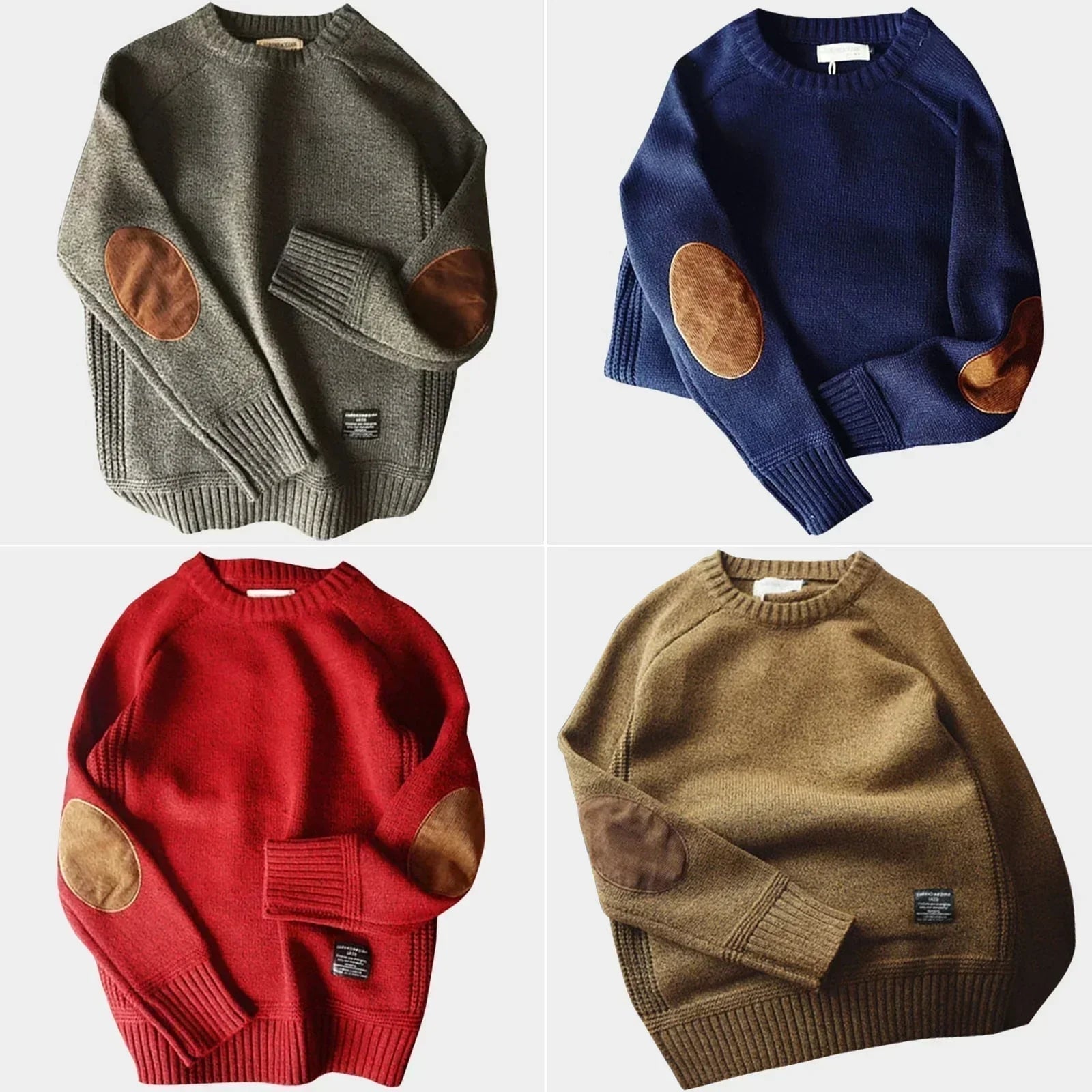 Pull à Col Rond pour Hommes en Laine Mélangée avec Coudières en Cuir – Confort et Style