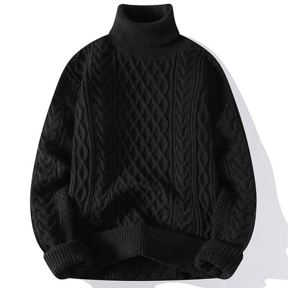 Men's Wool Turtleneck Sweater with Cable Knit – Oversized Silhouette