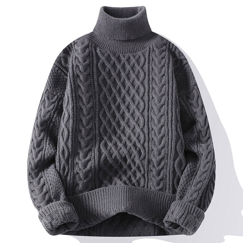 Men's Wool Turtleneck Sweater with Cable Knit – Oversized Silhouette