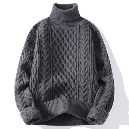 Men's Wool Turtleneck Sweater with Cable Knit – Oversized Silhouette