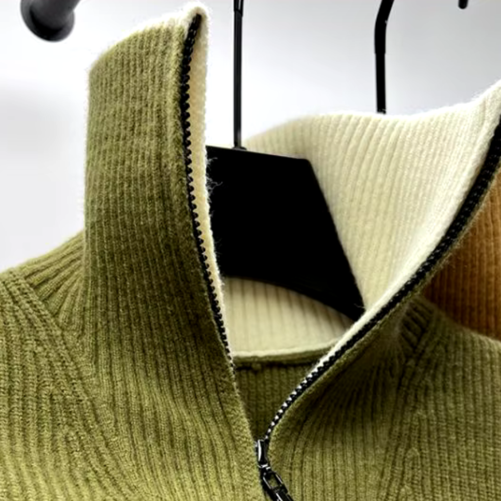 Pull à demi-fermeture éclair pour hommes - Col montant en tricot décontracté
