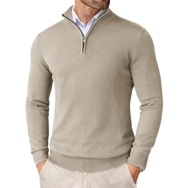 Pull en Coton Mélangé pour Hommes avec Col Zippé – Style Moderne et Polyvalent