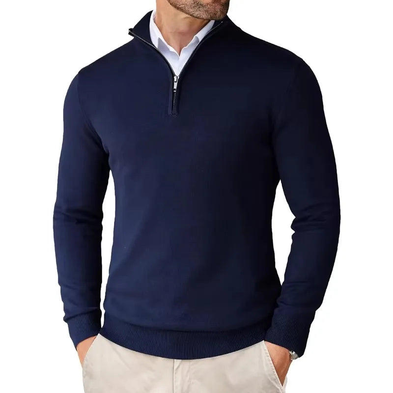 Pull en Coton Mélangé pour Hommes avec Col Zippé – Style Moderne et Polyvalent