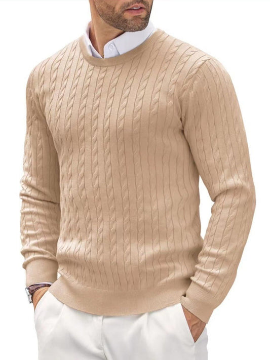 Twisted Cotton Sweater Fitted for Men - Round Neck, Casual and Elegant
