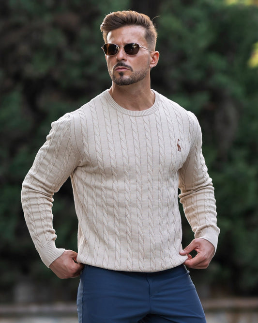 Twisted Cotton Sweater for Men - Crew Neck, Comfort and Elegance
