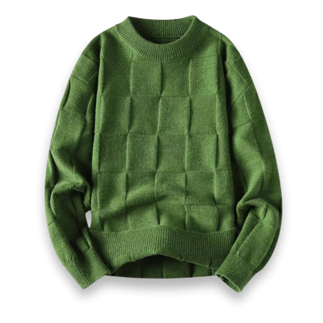 Pull en Coton pour Hommes - Col Rond, Coupe Décontractée, Tricot en Damier