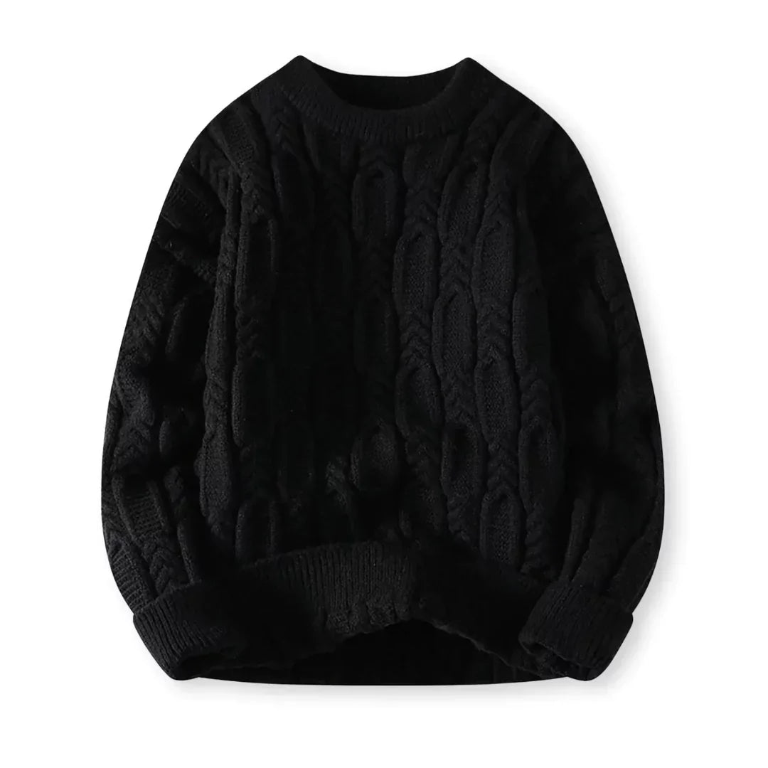 Mixed Wool Sweater for Men with Round Neck and Cable Knit – Ideal for Winter