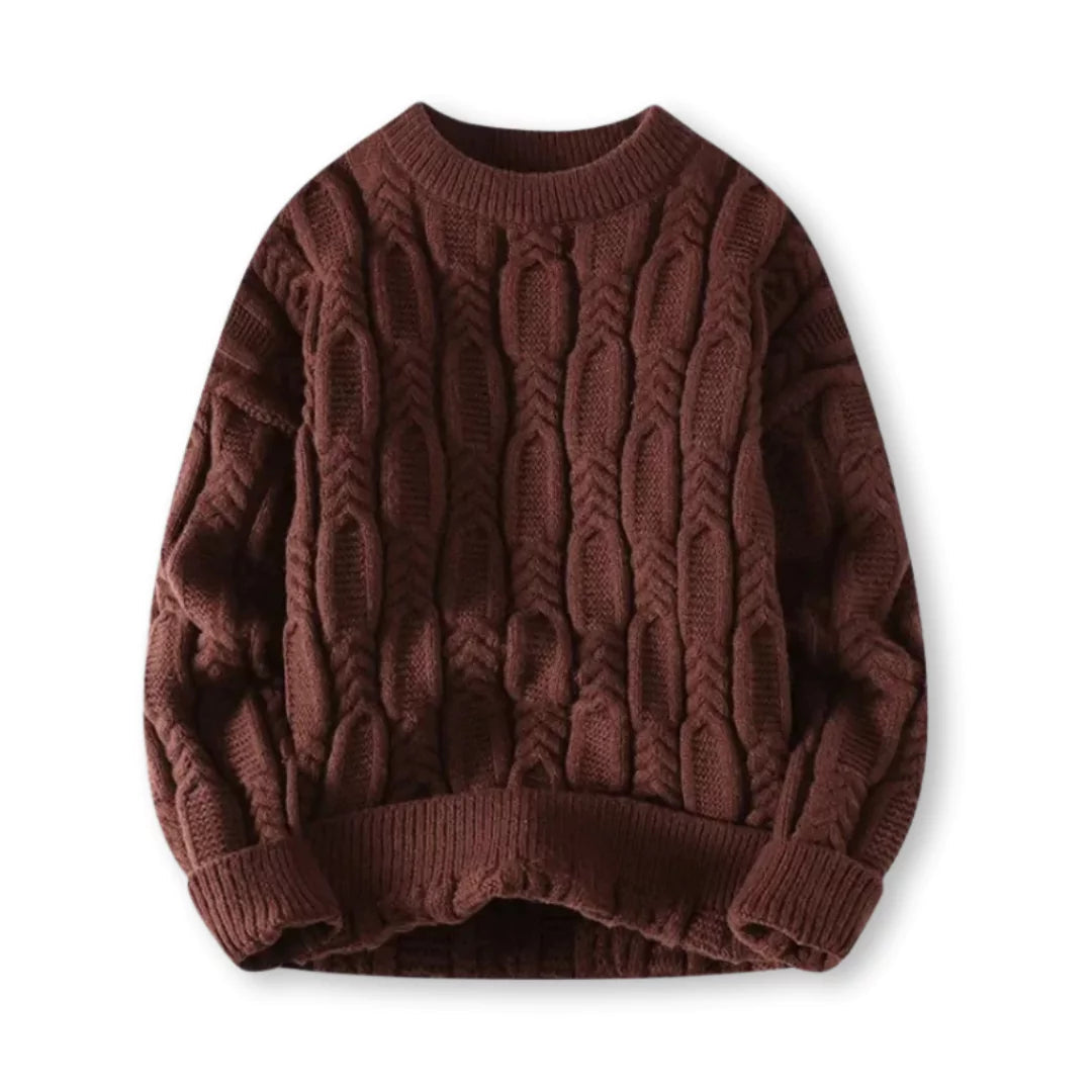 Pull en Laine Mélangée pour Hommes avec Col Rond et Tricot Torsadé – Idéal pour l'Hiver