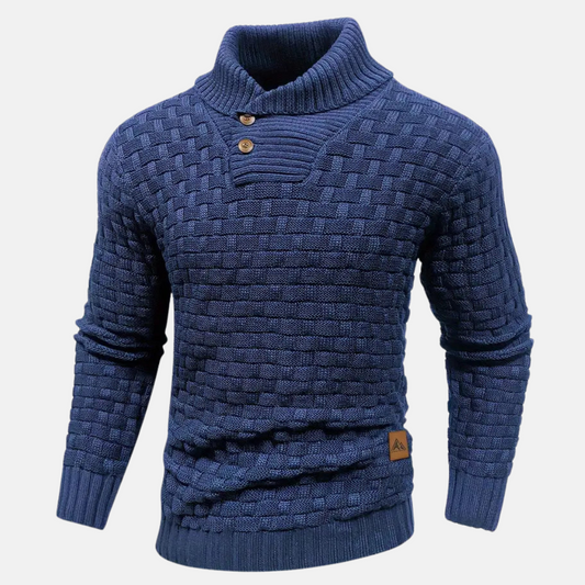 Soft Knit Sweater for Men with Shawl Collar and Textured Details - Ideal for Autumn and Winter