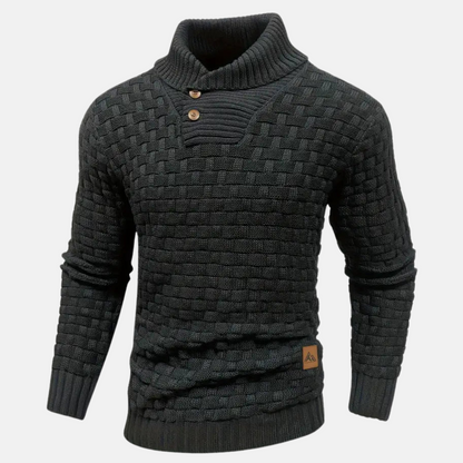 Soft Knit Sweater for Men with Shawl Collar and Textured Details - Ideal for Autumn and Winter