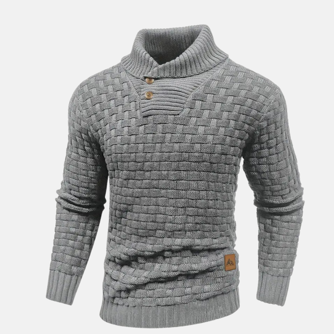 Soft Knit Sweater for Men with Shawl Collar and Textured Details - Ideal for Autumn and Winter