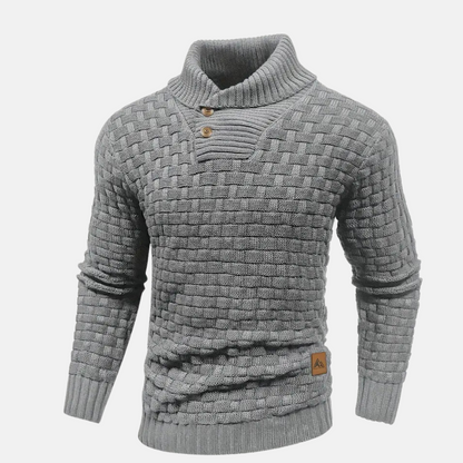 Soft Knit Sweater for Men with Shawl Collar and Textured Details - Ideal for Autumn and Winter