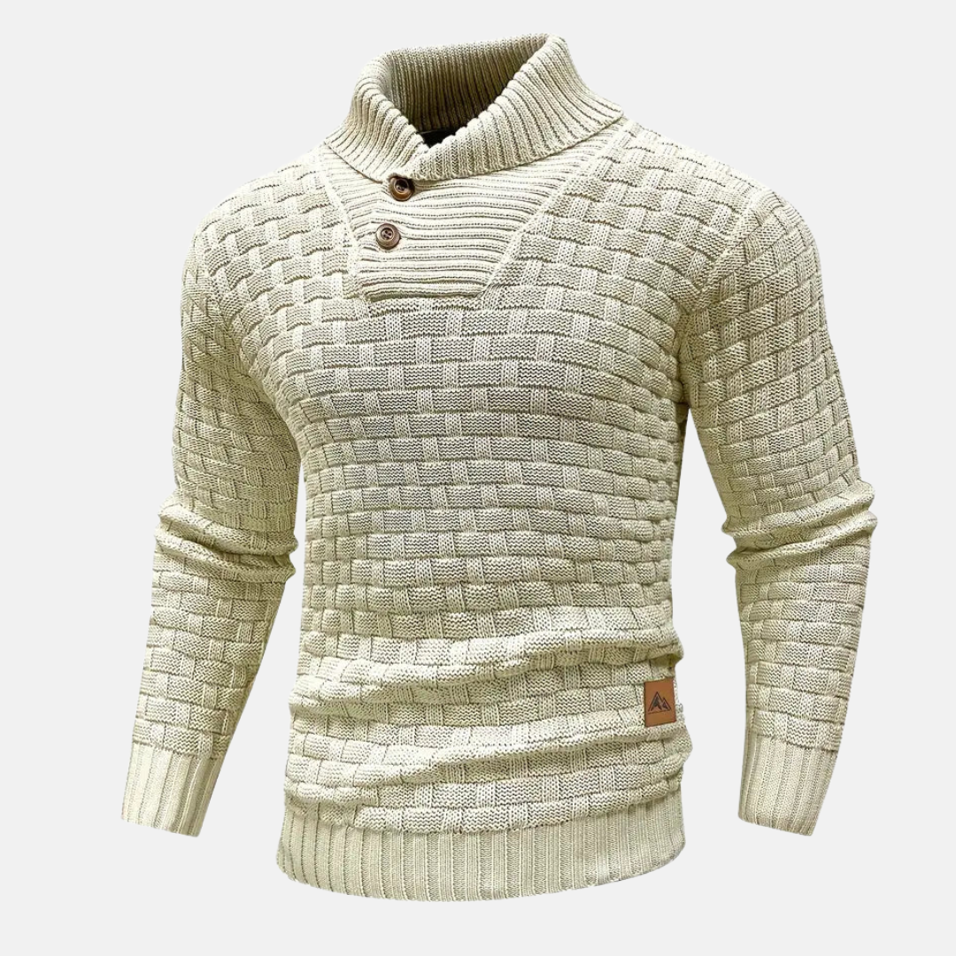 Soft Knit Sweater for Men with Shawl Collar and Textured Details - Ideal for Autumn and Winter