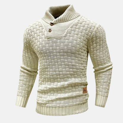 Soft Knit Sweater for Men with Shawl Collar and Textured Details - Ideal for Autumn and Winter