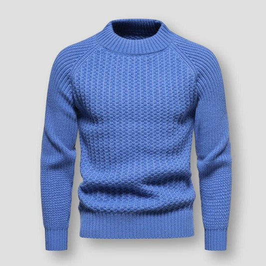 Waffle Knit Sweater for Men - Crew Neck, Wool Blend, Winter