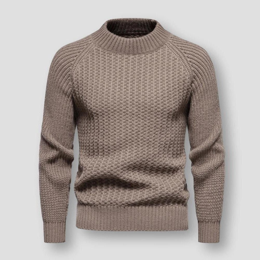 Pull en Tricot Gaufré pour Hommes - Col Rond, Laine Mélangée, Hiver